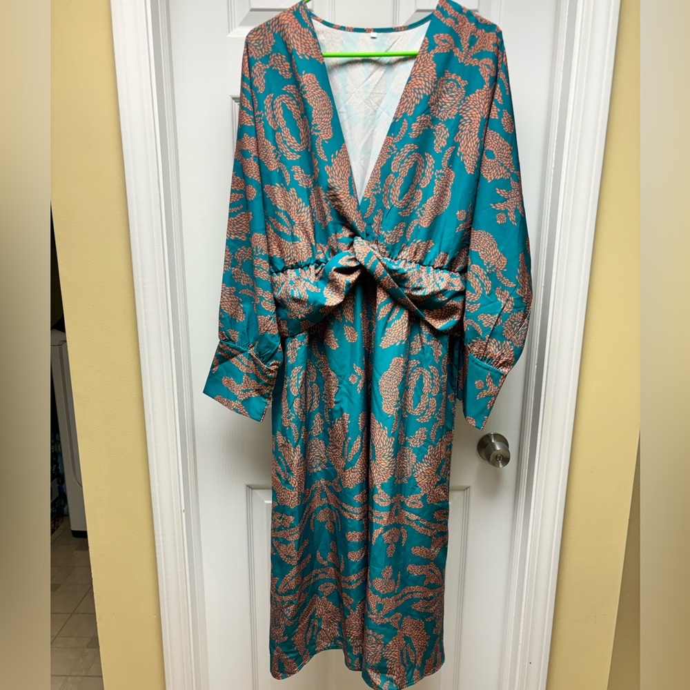 SHEIN Teal & Coral Printed Midi/Maxi Dress – Women’s XL
